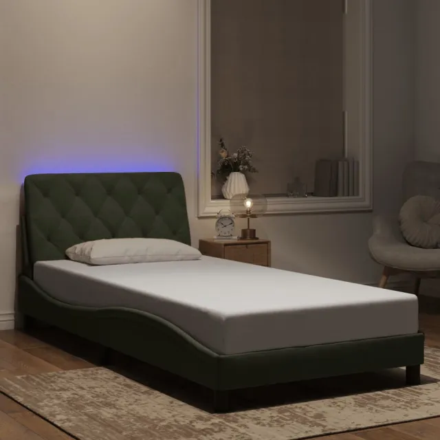 vidaXL Bedframe met LED zonder matras fluweel lichtgrijs 100x200 cm