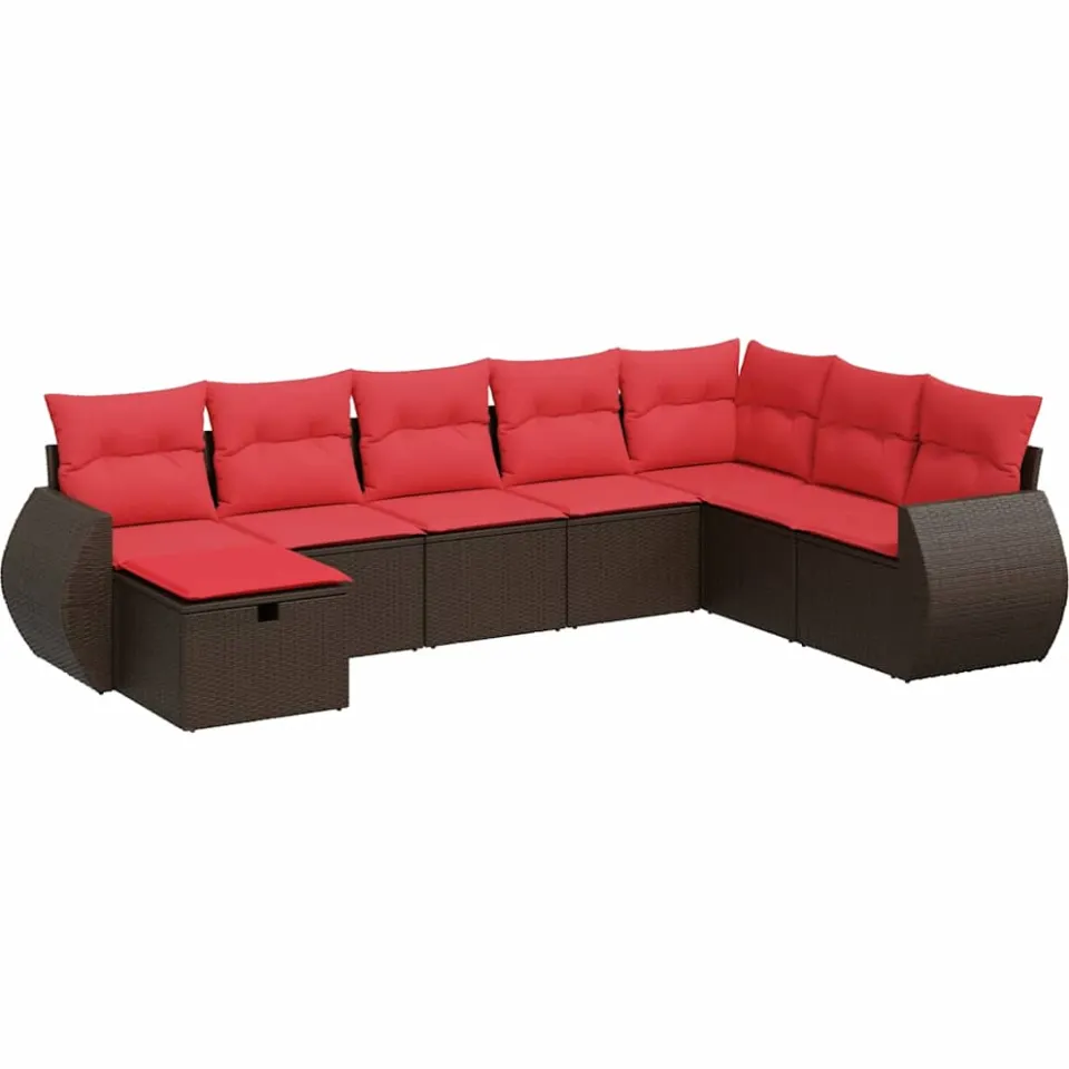 vidaXL 8-delige Loungeset met kussens poly rattan bruin, foto 3