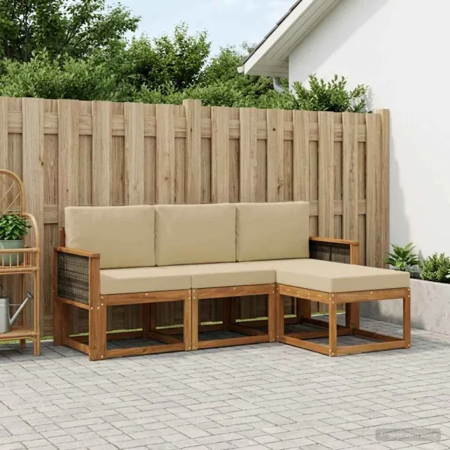 vidaXL Buiten bankenset 4 st 3-zits Natuurlijk en Beige