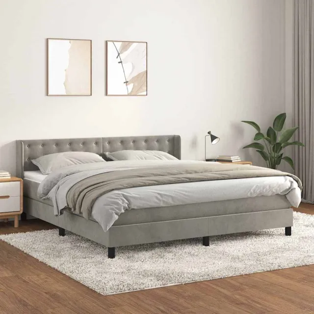 vidaXL Boxspring met matras fluweel lichtgrijs 160x200 cm grijs