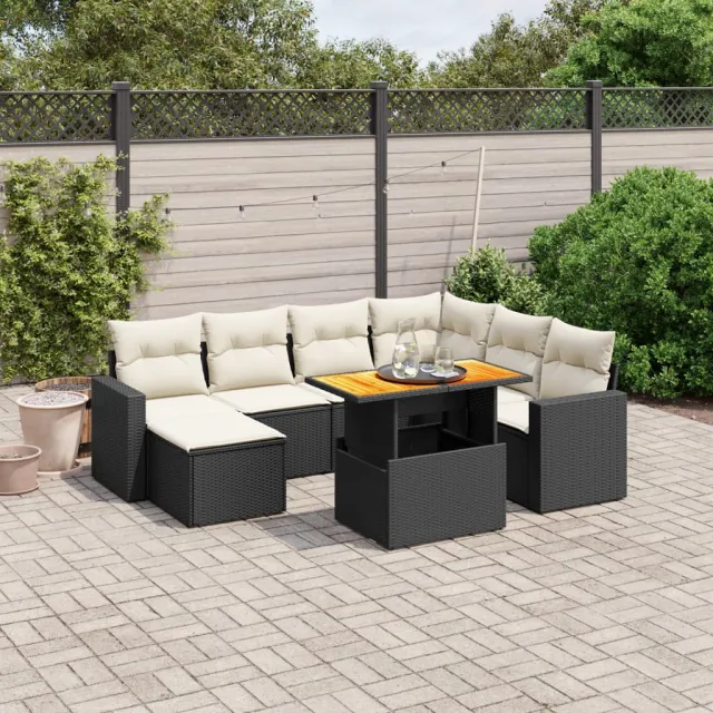 vidaXL 8-delige Loungeset met kussens poly rattan zwart, foto 2