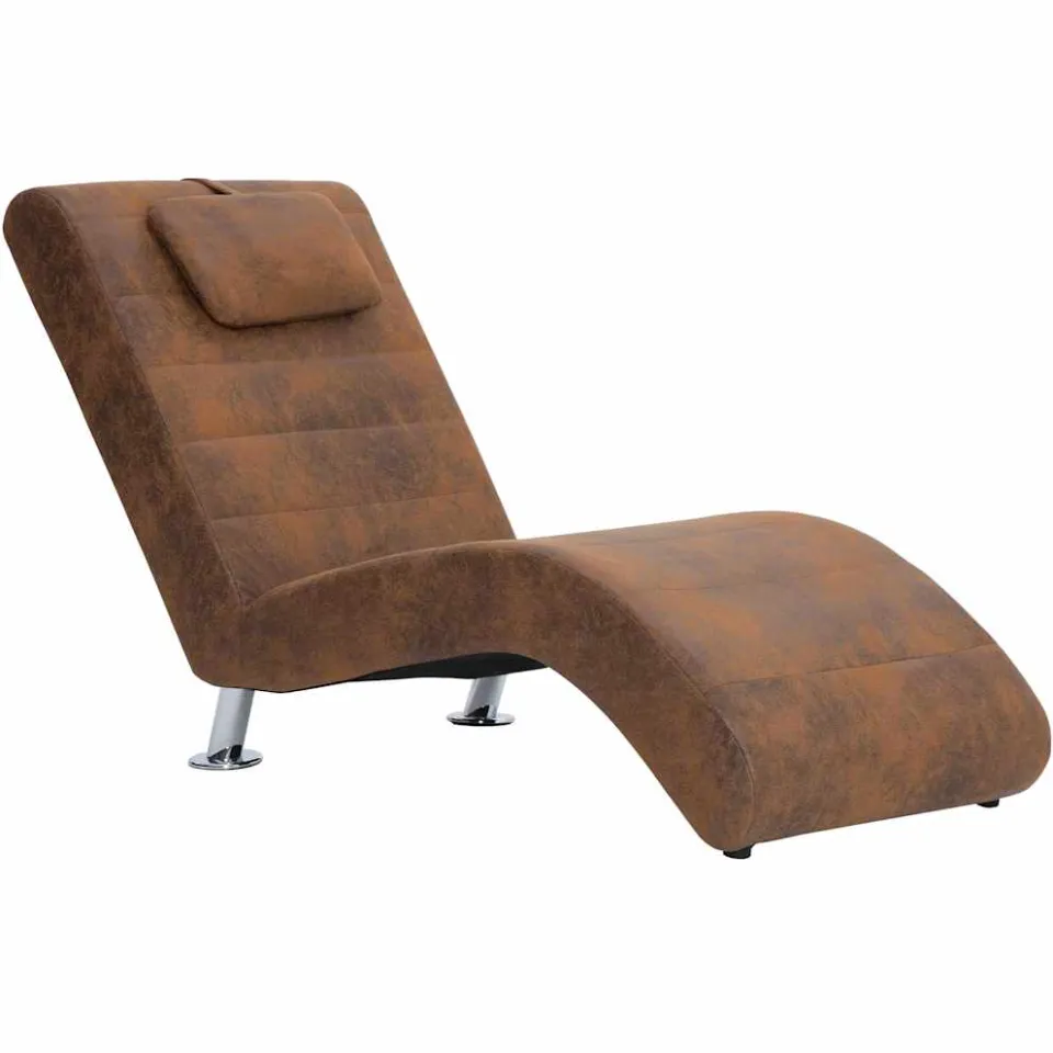 vidaXL Chaise longue met kussen kunstsuède bruin