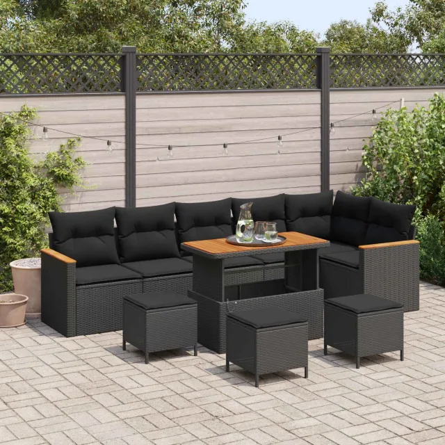 vidaXL Tuinbankenset 10 st Zwart poly rattan