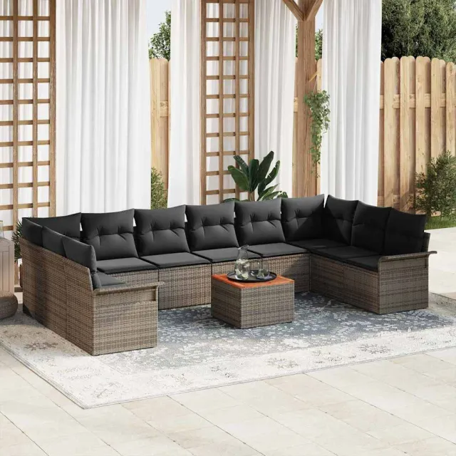 vidaXL Tuinbankenset 11 st Grijs poly rattan, foto 2