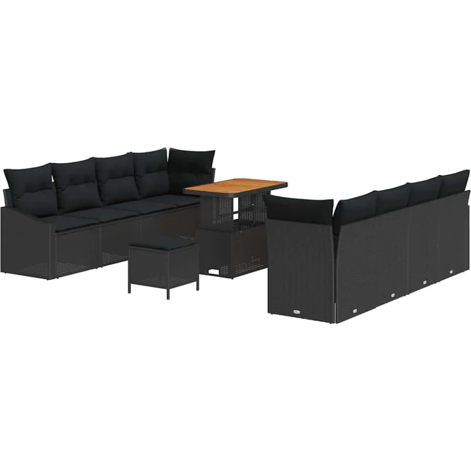 vidaXL Tuinbankenset 11 st Zwart poly rattan, foto 3
