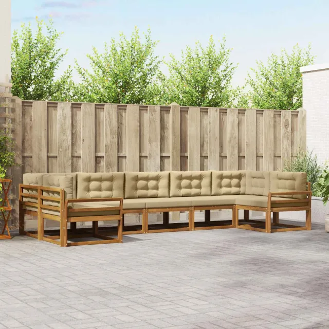 vidaXL Buiten bankenset 7 st 7-zits Natuurlijk en Beige
