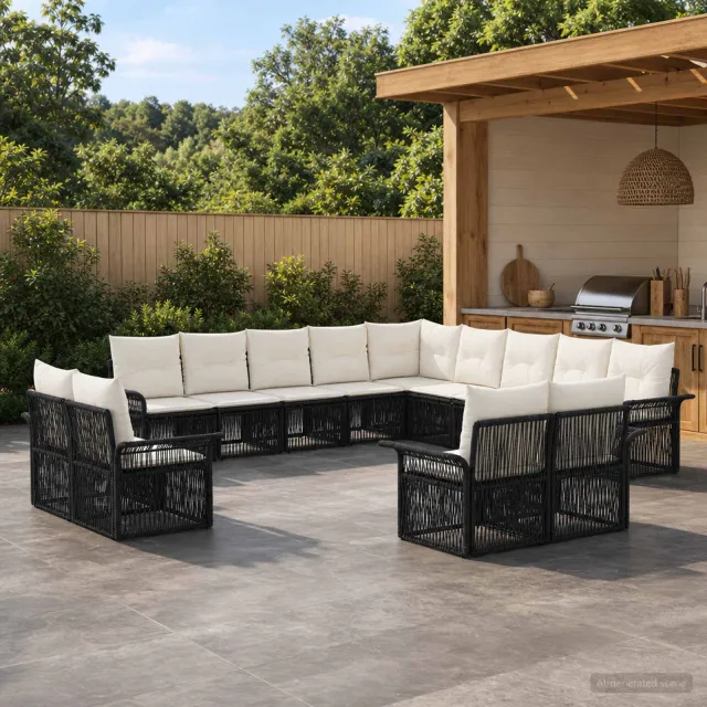 vidaXL Tuinbankenset 13 st 13-zits Zwart en Cream Wit poly rattan, foto 2