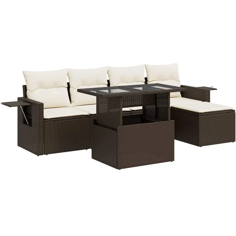 vidaXL 6-delige Loungeset met kussens poly rattan bruin, foto 4