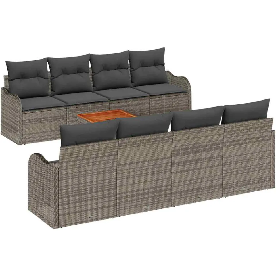 vidaXL Tuinbankenset 9 st Grijs poly rattan
