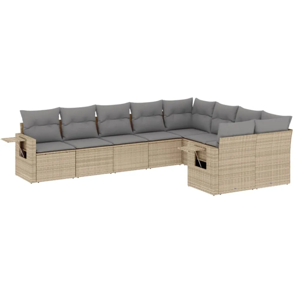 vidaXL 9-delige Loungeset met kussens poly rattan beige, foto 3