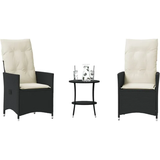 vidaXL 3-delige Bistroset met kussens poly rattan zwart
