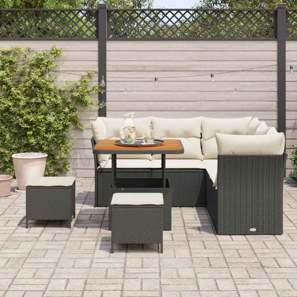 vidaXL Tuinbankenset 8 st Zwart poly rattan, foto 3