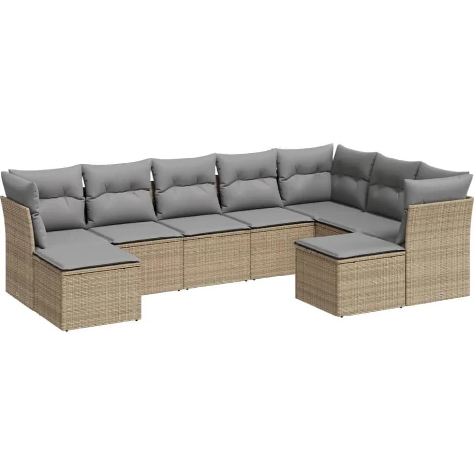 vidaXL 9-delige Loungeset met kussens poly rattan beige, foto 3