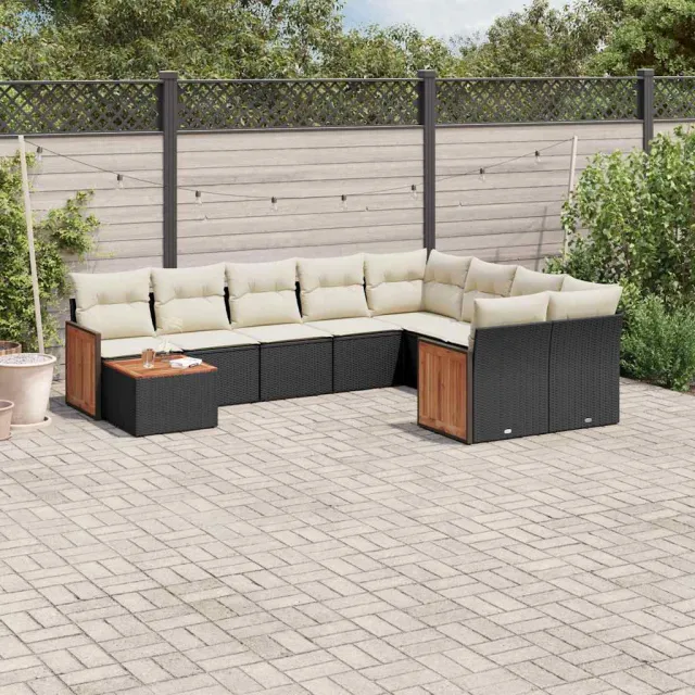 vidaXL 10-delige Loungeset met kussens poly rattan zwart, foto 2