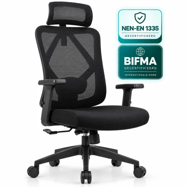 OfficeSense OS40 Ergonomische Bureaustoel - 2D Hoofdsteun - Bureaustoelen voor Volwassenen – Zwart
