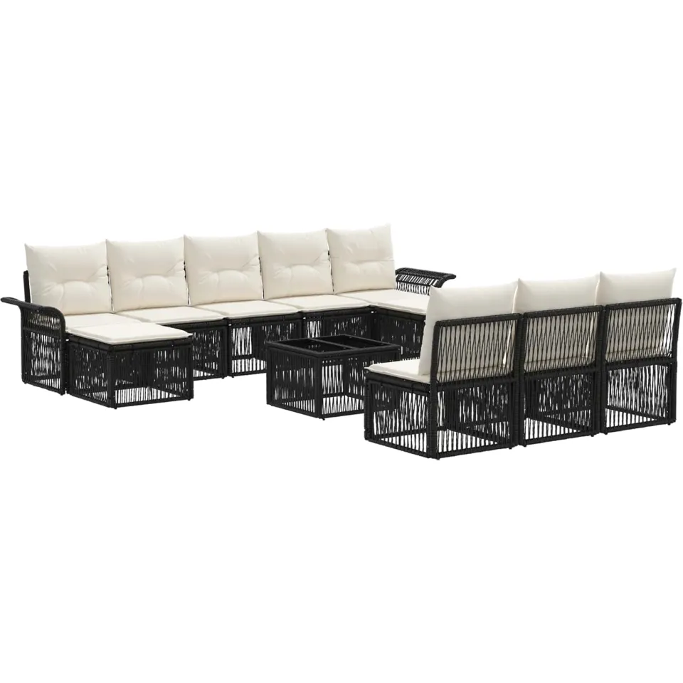 vidaXL Tuinbankenset 11 st 10-zits Zwart poly rattan, foto 3
