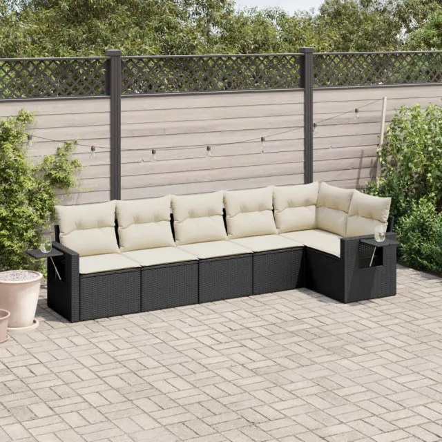 vidaXL 6-delige Loungeset met kussens poly rattan zwart, foto 2