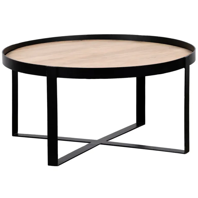 QUVIO Salontafel Anna - Rond - FSC-gecertificeerd mangohout - Zwart - Naturel