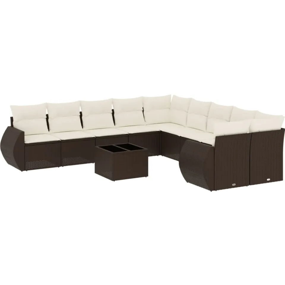 vidaXL 11-delige Loungeset met kussens poly rattan bruin