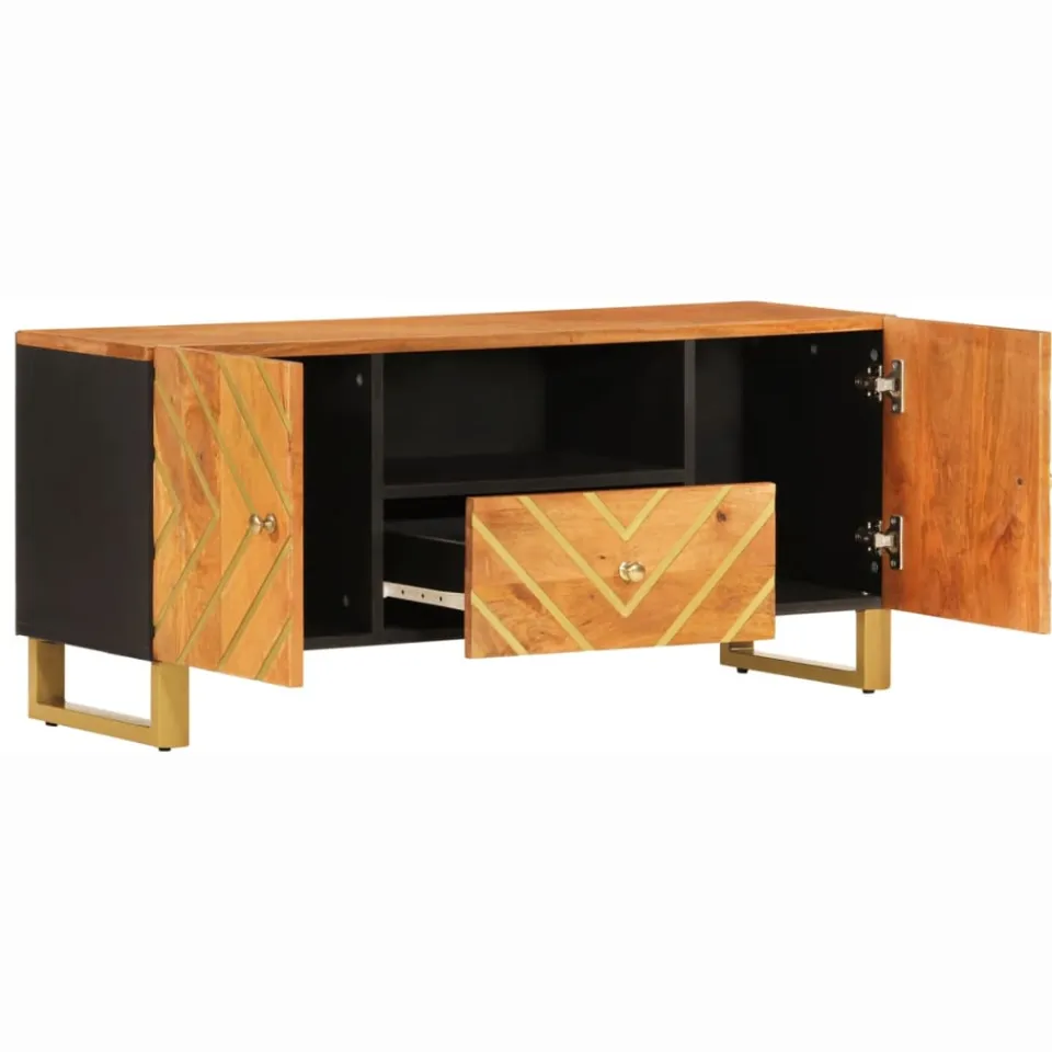 vidaXL Tv-meubel 105x33,5x46 cm massief mangohout bruin en zwart