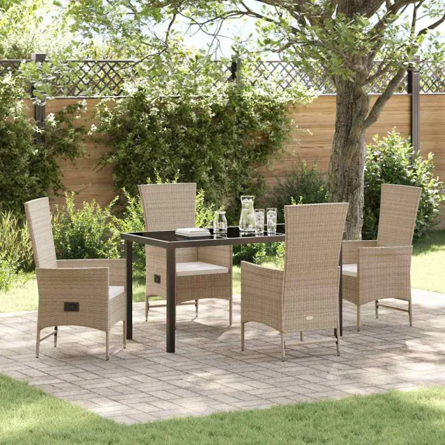 vidaXL Tuin eettafelset 5 st Beige poly rattan, foto 2