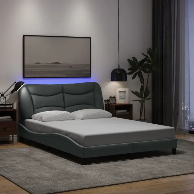 vidaXL Bedframe met LED zonder matras "Hvar" stof 140x200 cm lichtgrijs