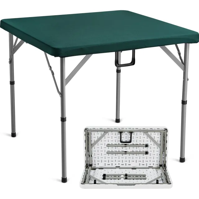 Vevor Mahjongtafel, Opvouwbare Kaarttafel voor 4 Spelers met Slijtvast Groen Tafelblad, Draagbare Dubbele Vierkante Dominotafel met Draaggreep 86 x 86 x 74 cm Dominotafel zwart