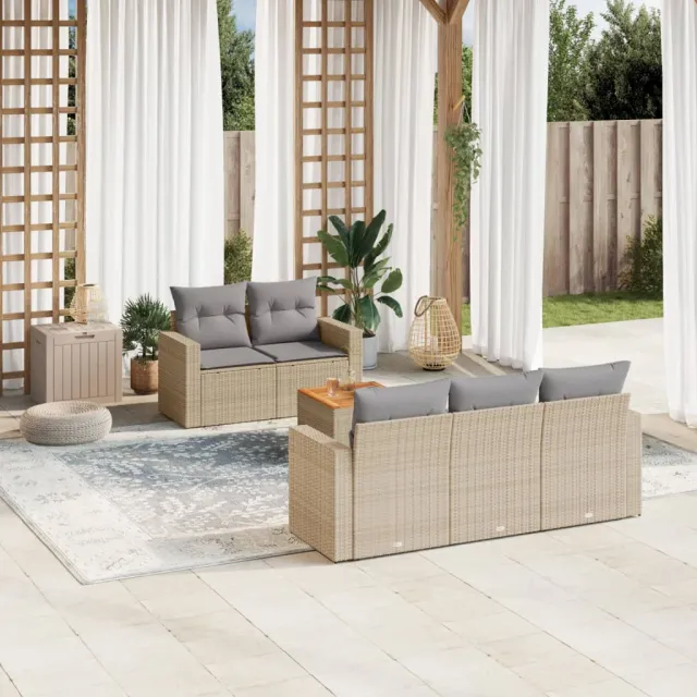 vidaXL 6-delige Loungeset met kussens poly rattan beige, foto 2