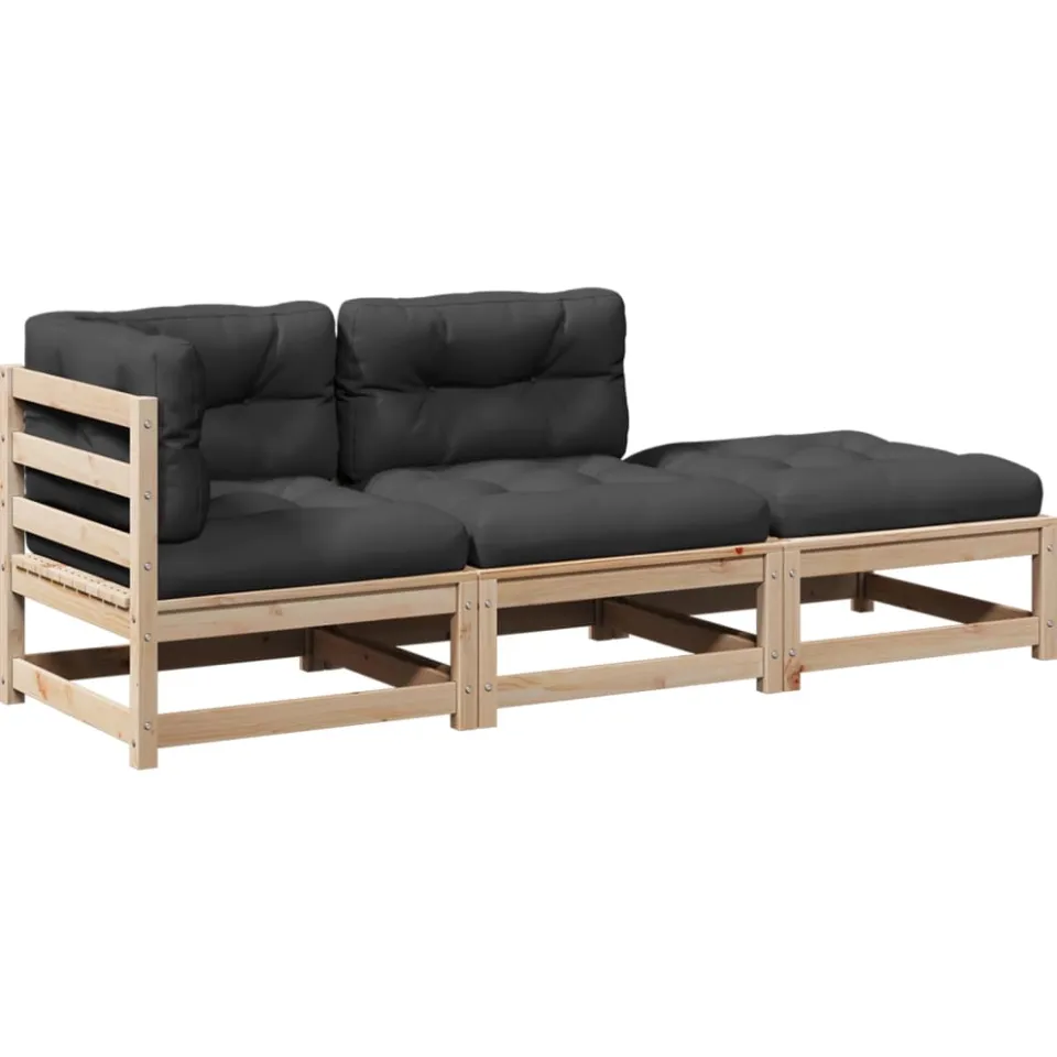 vidaXL 3-delige Loungeset met kussens massief grenenhout Bruin