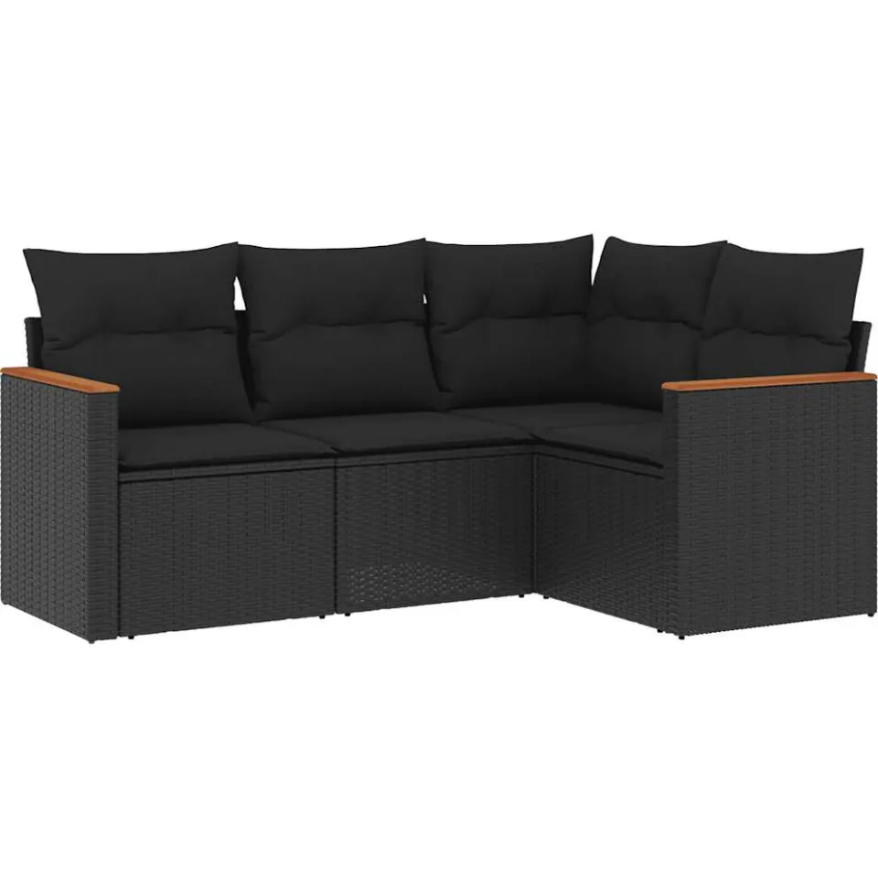 vidaXL 4-delige Loungeset met kussens poly rattan zwart, foto 3