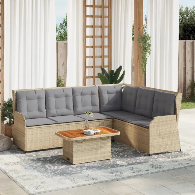 vidaXL 5-delige Loungeset met kussens poly rattan beige, foto 2