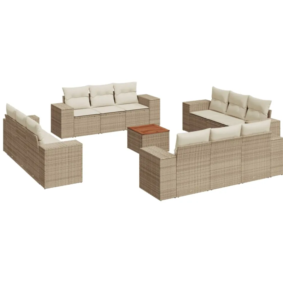 vidaXL 13-delige Loungeset met kussens poly rattan beige, foto 3