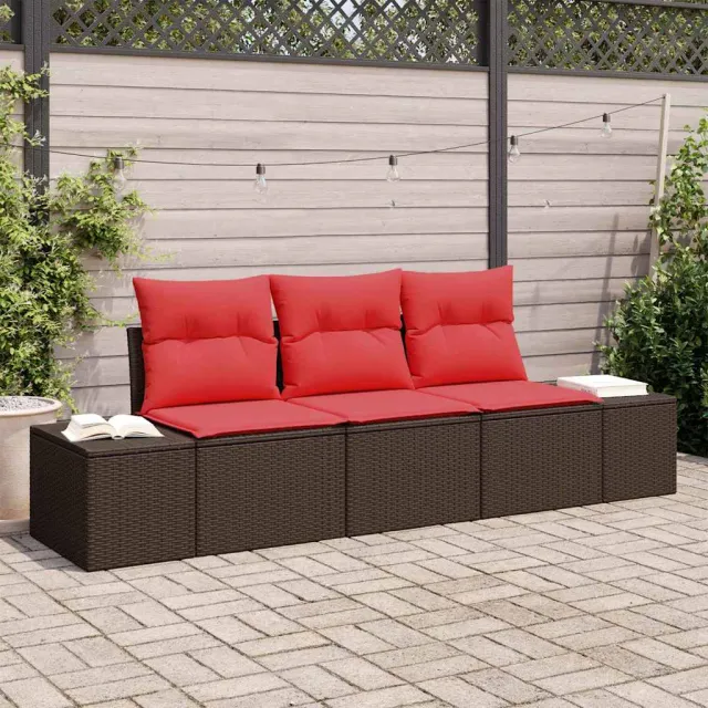 vidaXL Tuinbankenset 3 st Bruin en Rood poly rattan, foto 2