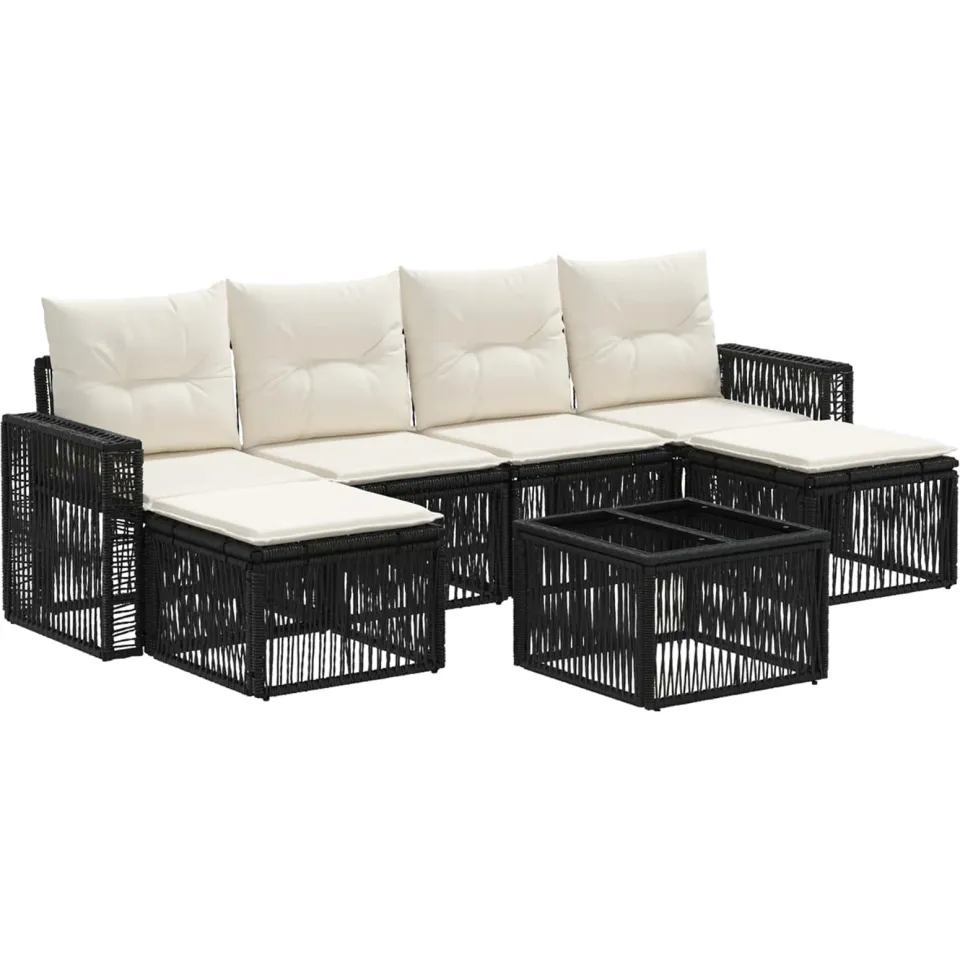 vidaXL Tuinbankenset 7 st 6-zits Zwart en Cream Wit poly rattan, foto 3