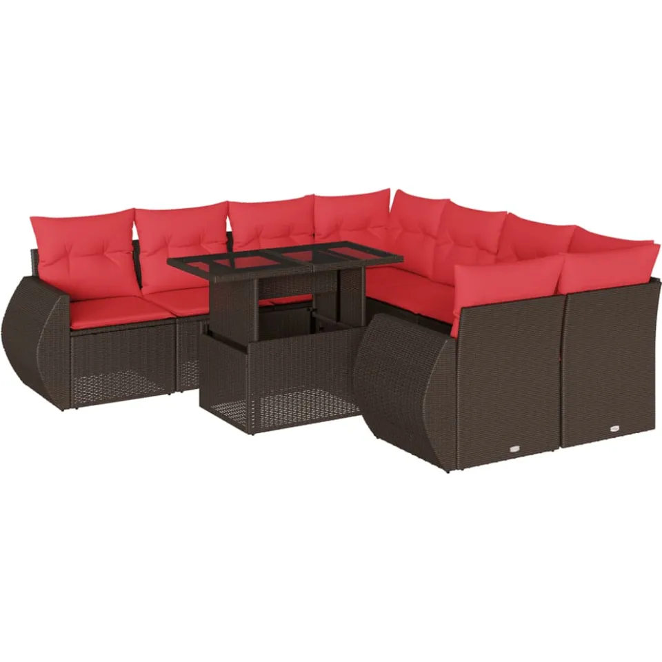 vidaXL 9-delige tuinbankset met kussens, bruin polyrotan, foto 3