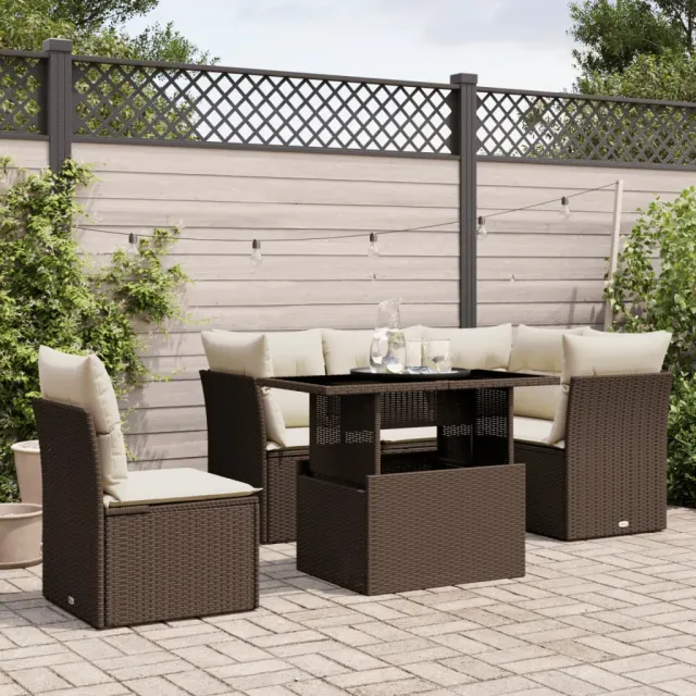vidaXL 6-delige Loungeset met kussens poly rattan bruin, foto 2