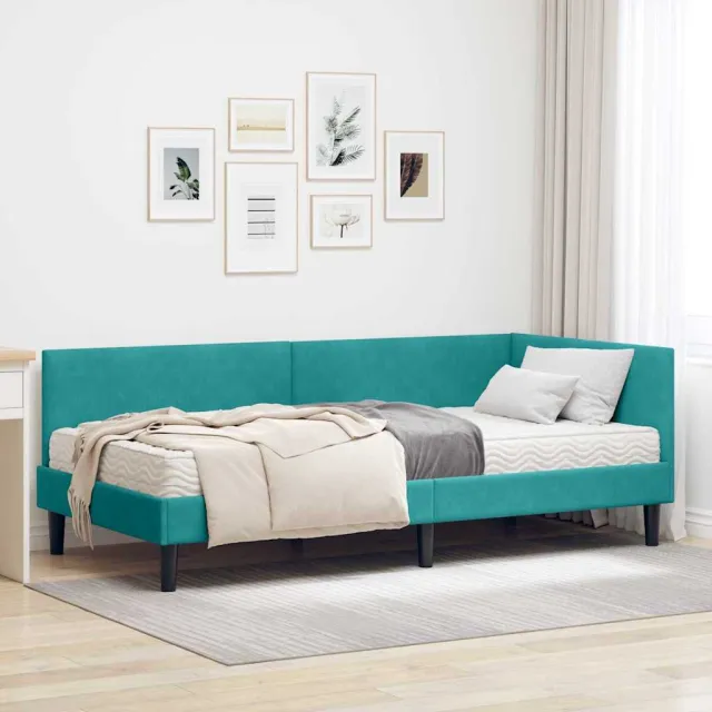 vidaXL Hoekbedframe met Matras 2 st Turquoise 90 x 200 cm Fluweel