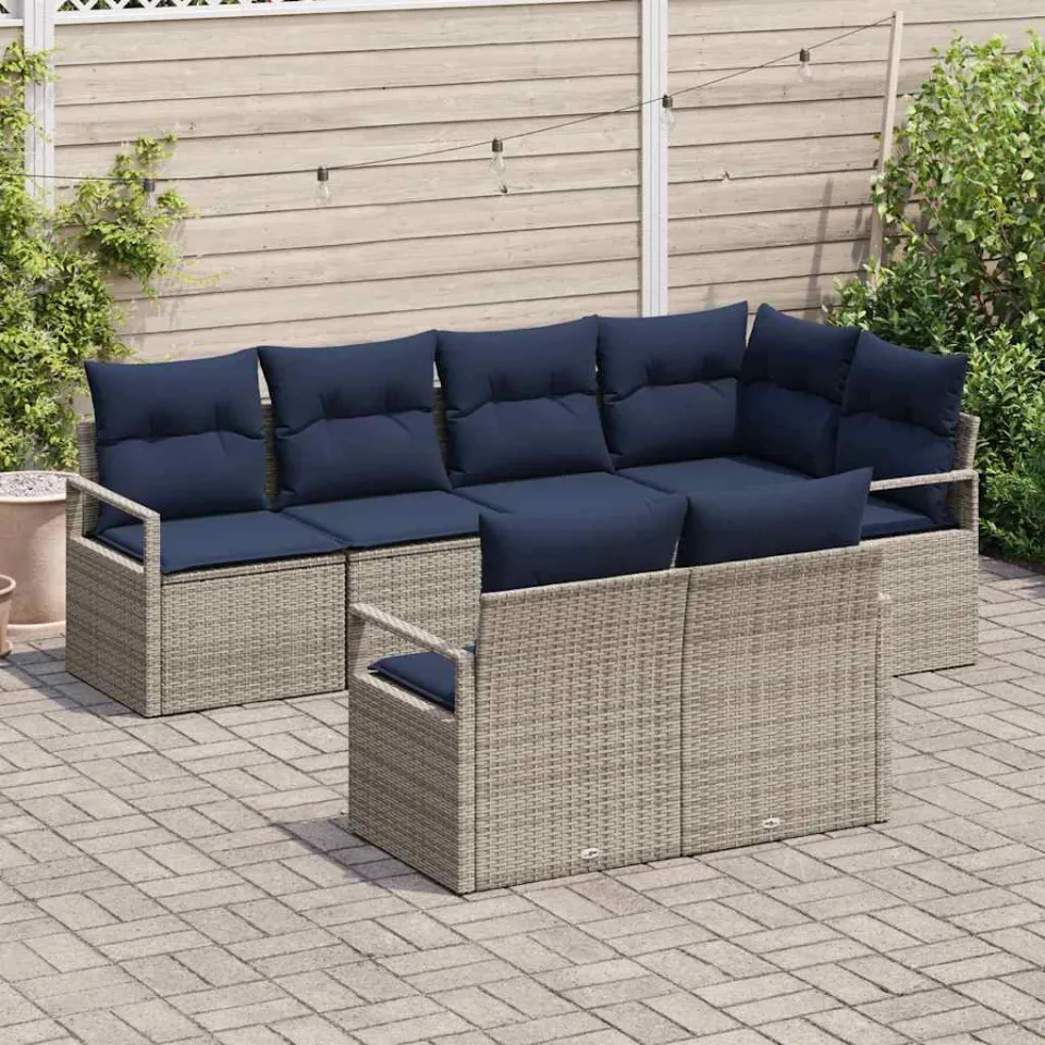 vidaXL Bankstel 7 st Grijs poly rattan