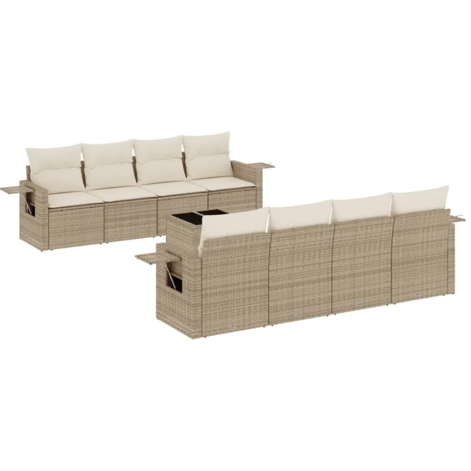 vidaXL 9-delige Loungeset met kussens poly rattan beige, foto 3