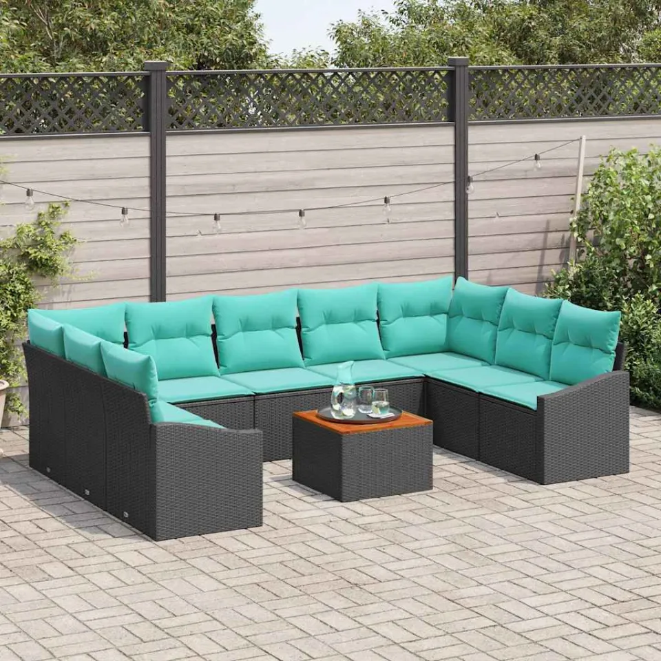 vidaXL Tuinbankenset 10 st Zwart poly rattan, foto 3