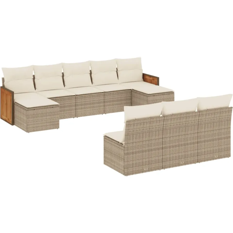 vidaXL 10-delige Loungeset met kussens poly rattan beige, foto 3