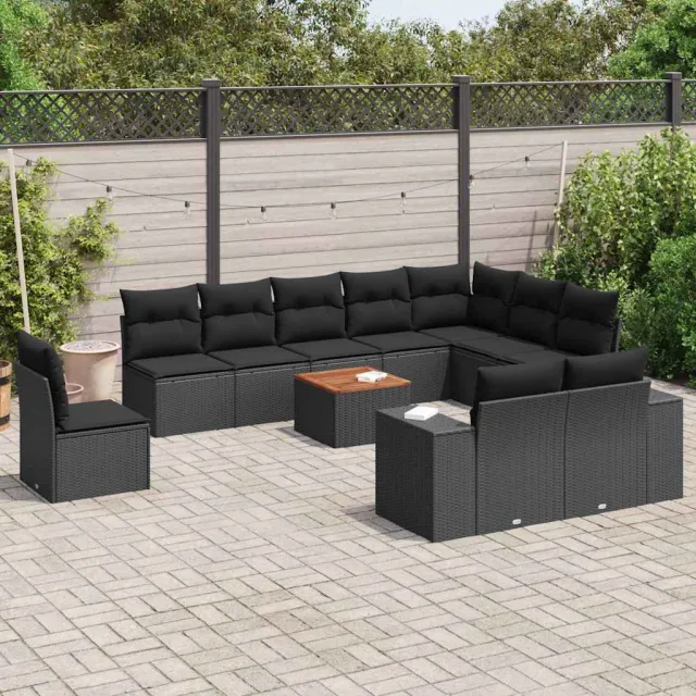 vidaXL 11-delige Loungeset met kussens poly rattan zwart, foto 2