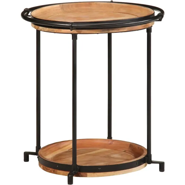 vidaXL Bijzettafel - Ø55x60 - cm - massief - acaciahout bruin en zwart