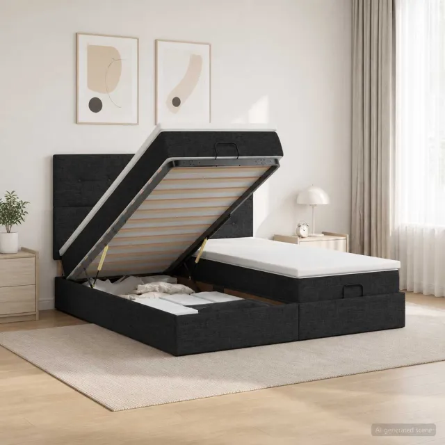 vidaXL Ottoman Bed met Matrassen en LED Zwart 200 x 200 cm Stof