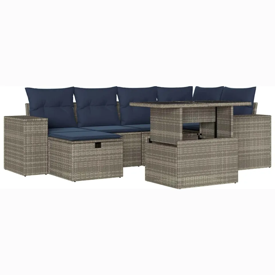 vidaXL 7-delige tuinbankset met kussens, grijs polyrotan, foto 3