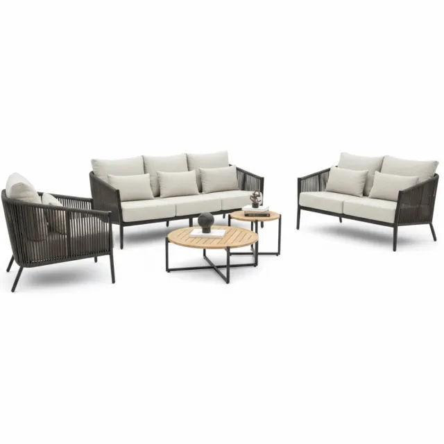 Belito Ouddorp Loungeset | 6-Persoons | Rope & Teakhouten Tafels | Nr.1 Zwart