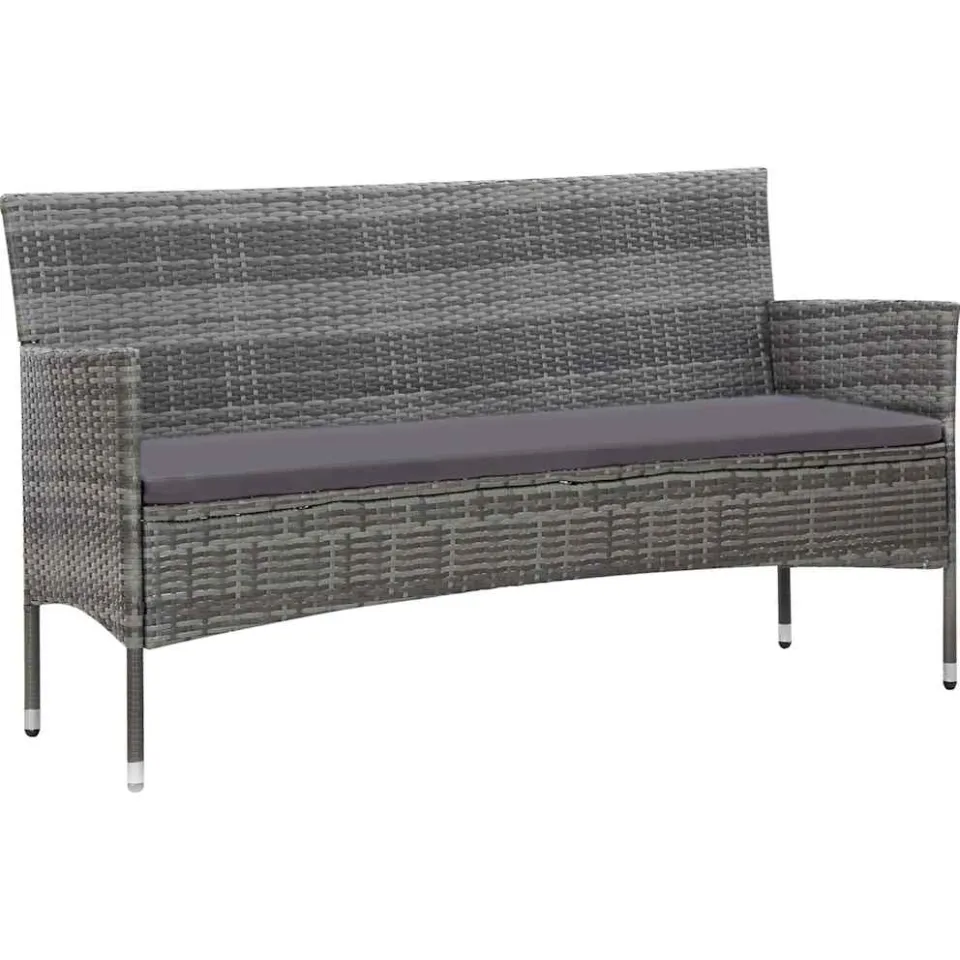 vidaXL 4-delige Loungeset met kussens poly rattan grijs