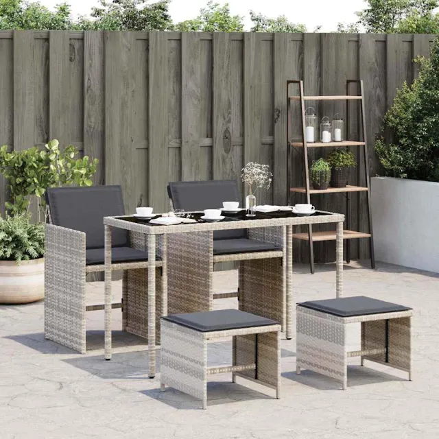 vidaXL 5-delige Tuinset met kussens poly rattan lichtgrijs grijs, foto 2