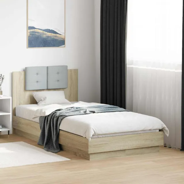 vidaXL Bedframe met hoofdbord en LED sonoma eikenkleurig 90x190 cm