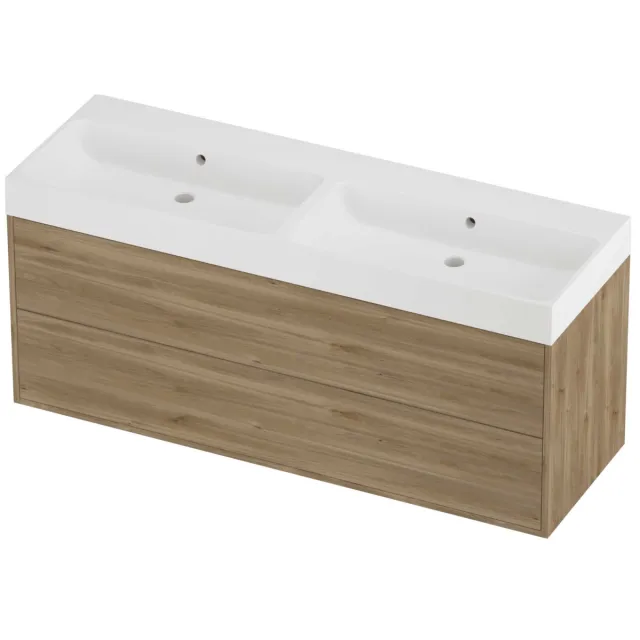 Proline Podium Badmeubelset Polystone Loft Dubbel 140x46x62 cm Mat White Cider Oak Eiken